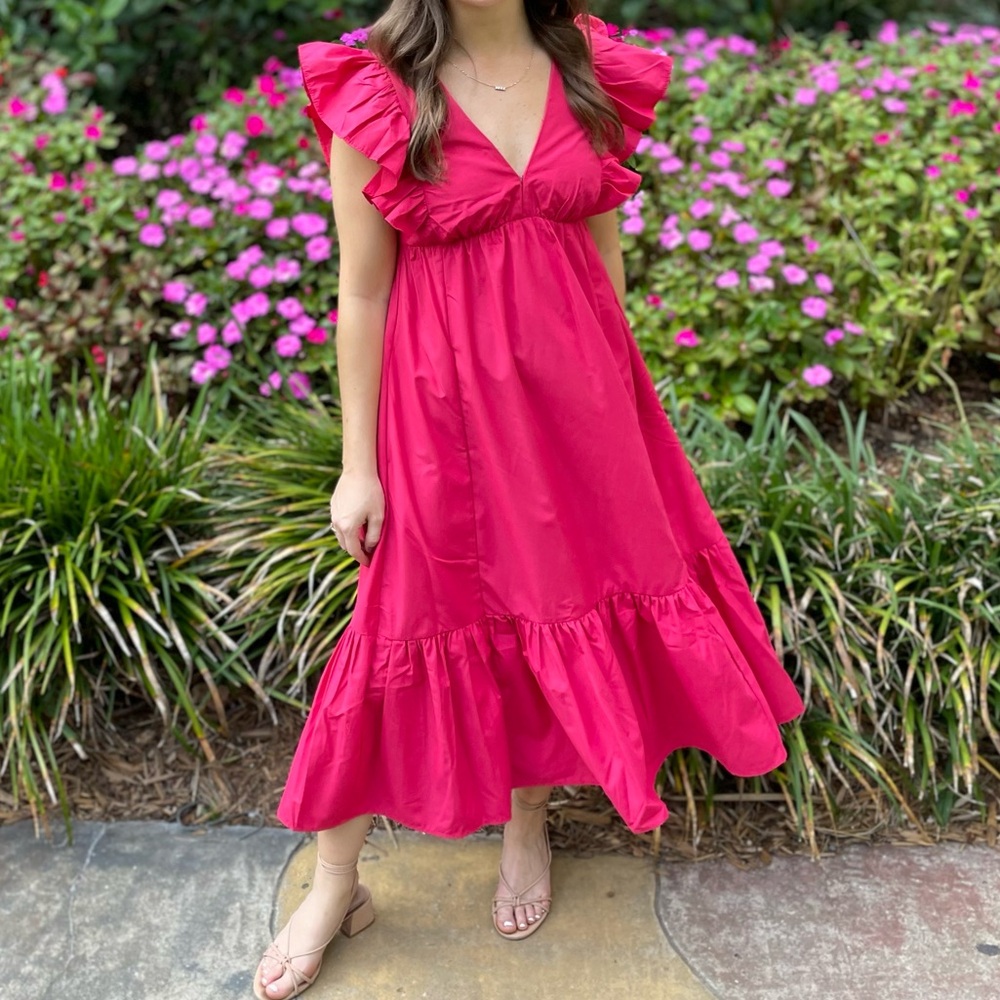 Abercrombie Flutter Sleeve Tiered Midi Dress